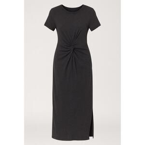 Monrow Charcoal Gray Twist Waist Midi Dress | NWT Soft Stretchy Jersey Knit Chic